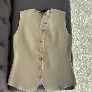 Zara Cream Fitted Sleeveless Top with Gold Accents
